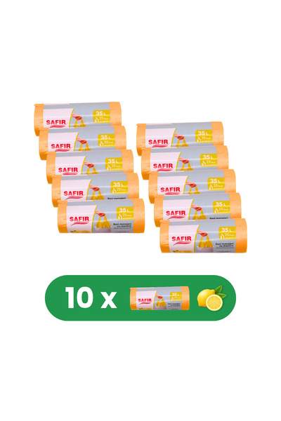 SAFİR Set de 10 role de 35L de pungi Menajeri cu mâner, 25 bucăți/rolă, cu pa...
