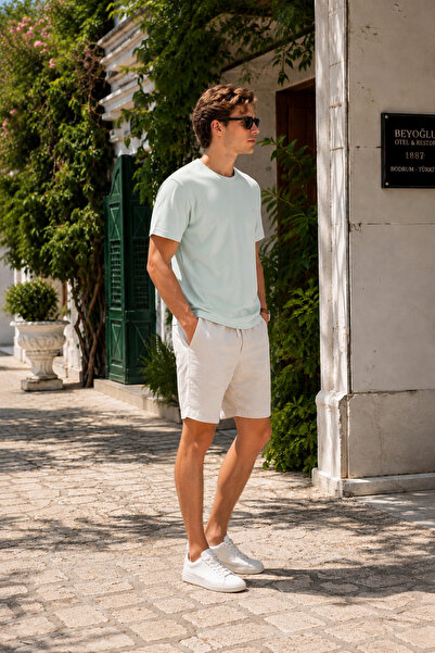 Maccali Ανδρικό μπλουζάκι με κέντημα στο στήθος, casual, φαρδύ, σε χρώμα μέντας