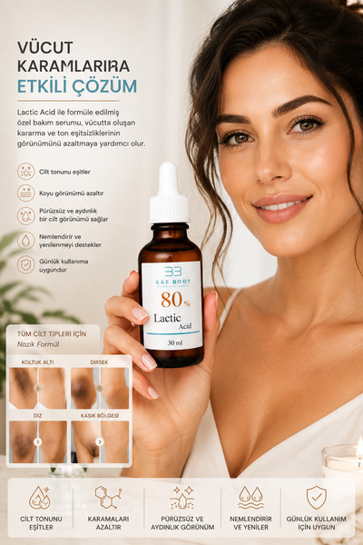 baebody %80 Laktik Asit Peeling Solüsyonu 30 ml – Koltuk Altı, Diz, Dirsek ve...