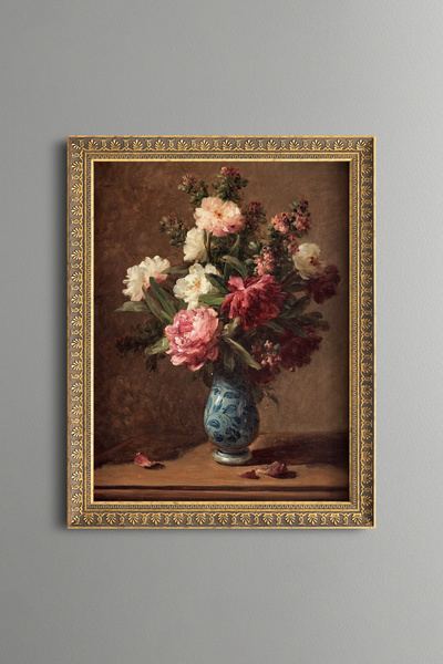 epiqart Still Life with Peonies - Vintage Patterned Painting - Fine Model