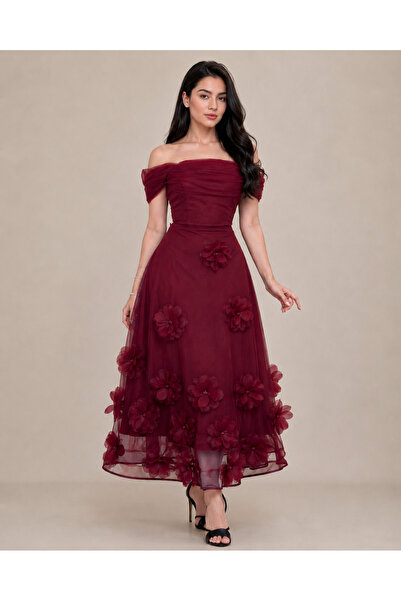 DVNA Dvna Tulle Dress with 3D Gazar Rose Decoration in Lilac Color