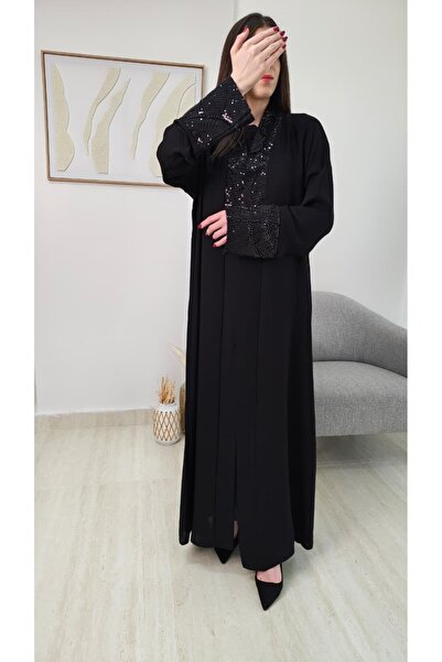 GEYAHEB Black Jalabiya with Luxurious Sequin Embroidery