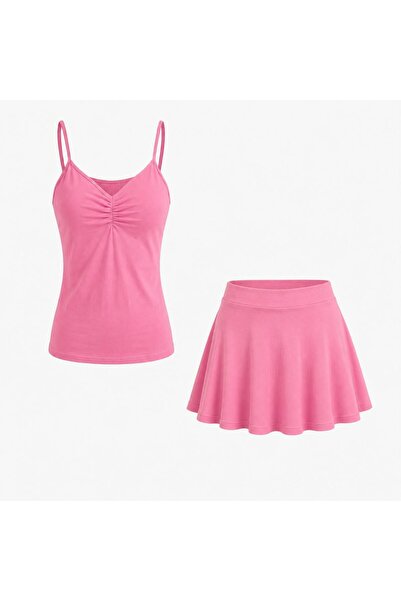 EVOA Women's Basic Blouse and Shorts Skirt Set with Straps