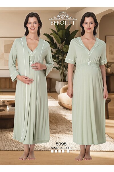 EM&FA TEKSTİL Maternity Nightgown Set with Nursing Features