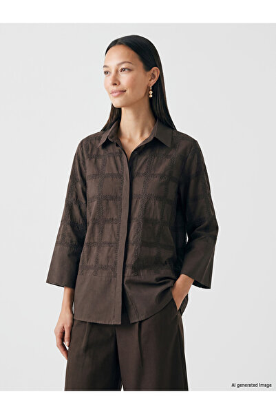 LC Waikiki Brown Square Embroidered Women's Shirt