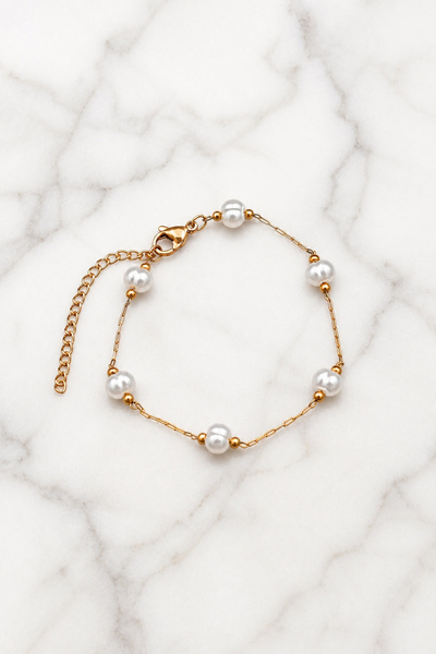 THE Steel Minimal Pearl Detailed Gold Color Steel Women's Bracelet