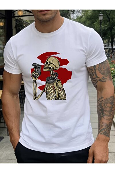 23 nisan Stylish 180G Men'S Graphic T-Shirt Cool Skeleton Gamer Print Perfect...