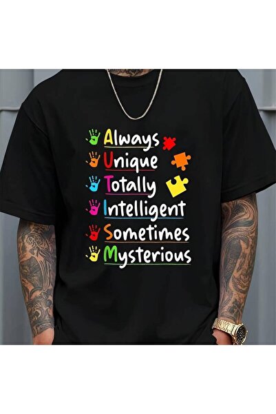 17 seramik تي شيرت رجالي من Always Unique Autistic Awareness Totally Intellig...