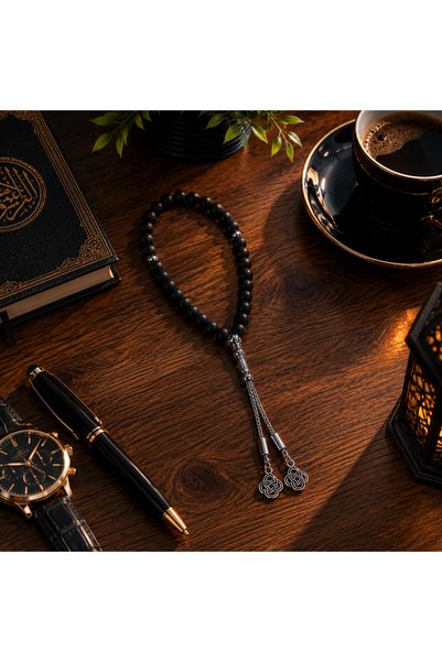 Bk Gift Matte Black Prayer Beads with Metal Tassels for Men