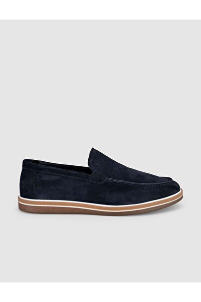 Cabani Navy Blue Suede Genuine Leather Men's Loafer Shoes