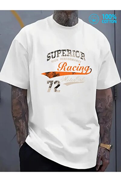 BASEPULSE Racing 72 Graphic | Men'S 180G 100% High-Quality White Crew Neck T-...