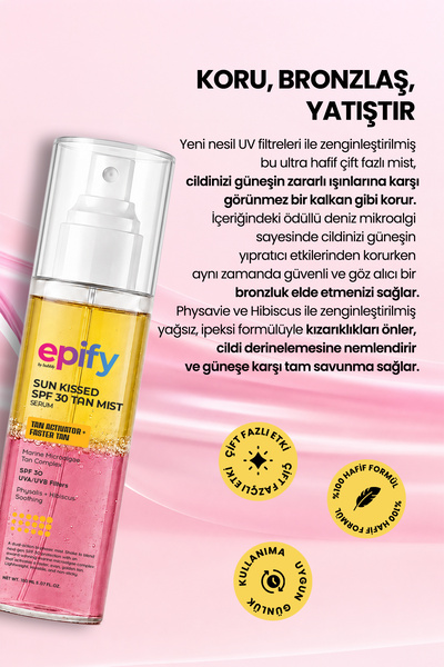 EPİFY Sun Kissed SPF 30 Mist Spray, 30 Faktör Self Tanning Spray, Bronzlaştırıcı Spray