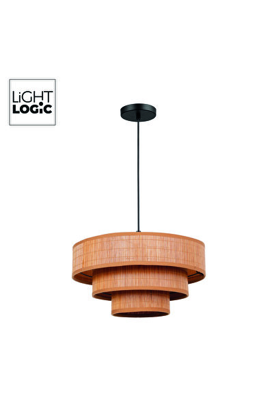 LightLogic Lampă suspendată LL DARIK E27, abajur bambus, structură neagră, Ø3...