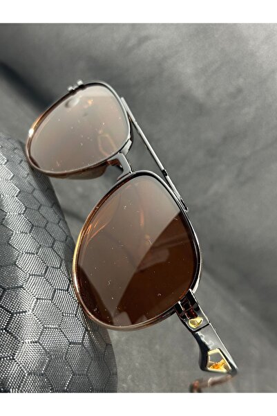 Sunglasses Ochelari de Soare Aviator | Ramă Gold & Black | Lentile Maro Degradé