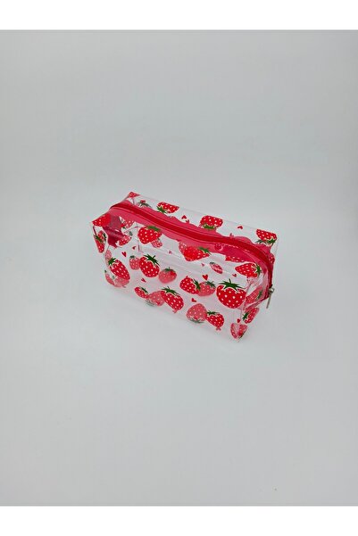 UCCELLO Transparent Strawberry Pattern Pvc Makeup Bag Zippered Cosmetic Bag T...