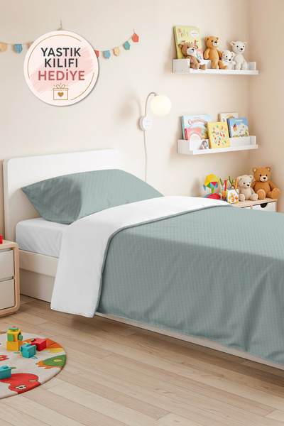 Evimde Bambaşka Blue Minimal Young Room Single Pique Set - Pastel Quilted 160...