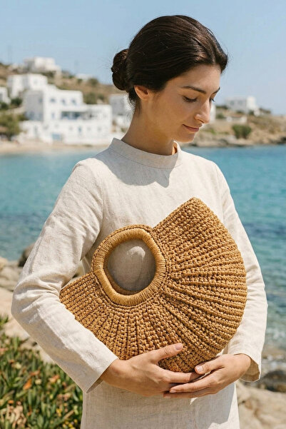 Marina Swimwear Hand Knitted Straw Bag - Cream |   Cnt2603-2