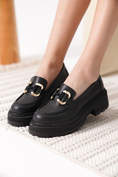 TRENDELLA Women's Black Leather 6cm Heeled Loafer Tr17Ms01C