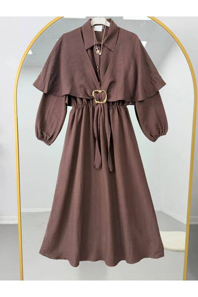 YILMAZBARMAZ Gold Buckle Detailed Hijab Dress with Elastic Waistband