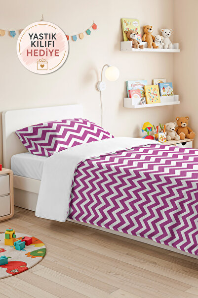 Evimde Bambaşka Purple Zigzag Geometric Teen Room Single Pique Set-White Mode...