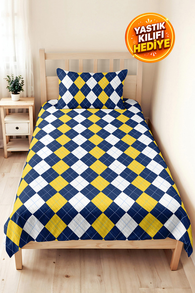 Evimde Bambaşka Mornarsko plavi geometrijski set za mlade sobe - žuto-beli pr...