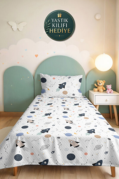 Evimde Bambaşka Space Rocket Blue Boys' Single Pique Set - Pastel Planets 160...