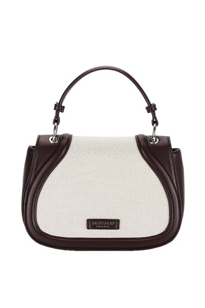 Diana&Co Geantă elegantă maro cafea cu inserție textilă bej DHJ943-2 17