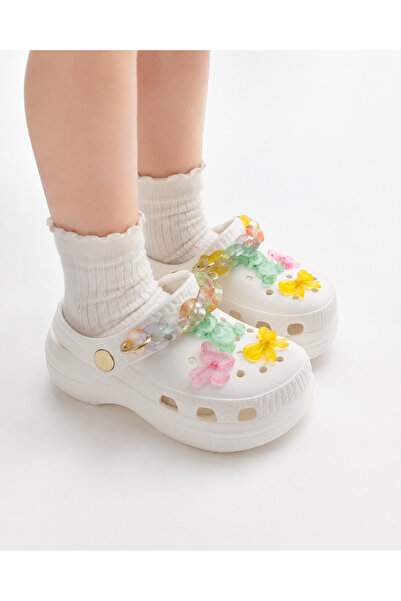 eformoda by emre yılmaz White Girls' Slippers with Charm Decoration and Color...