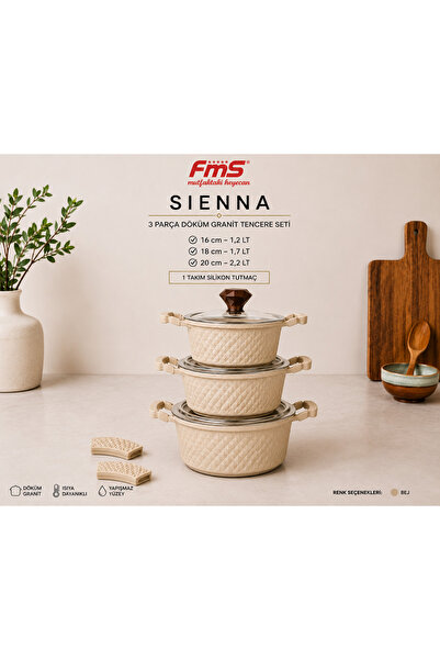 FMS Sienna 3-Piece Cast Granite Casserole Set |   Flame-Resistant Non-Stick S...
