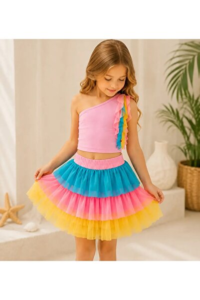 BEBEĞİME ÇORAP Girl's Colorful Chiffon Skirt Set