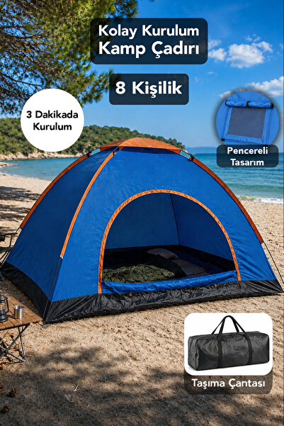 fischerone 8 Kişilik Asorti Kamp Çadırı - Taşıma Çantalı Pencereli Tasarım Ba...