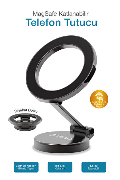 Kensa MegSafe 360° Ayarlanabilir Manyetik Katlanabilir Araç İçi Telefon Tutucu