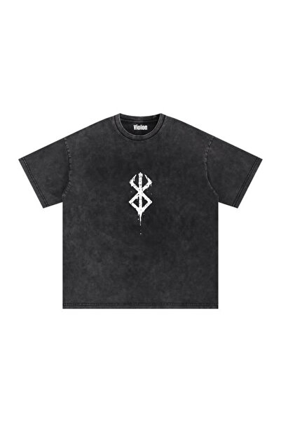 Violon Black Washed Berserk Brand of Sacrifice Printed Unisex Oversize T-Shirt