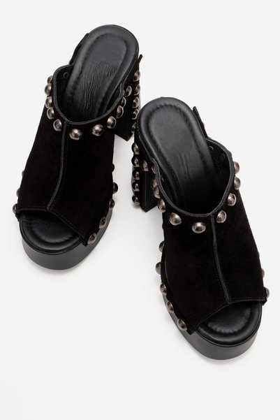 PASSAGE SHOES شبشب نسائي من الجلد الطبيعي 6368 أسود من جلد الغزال