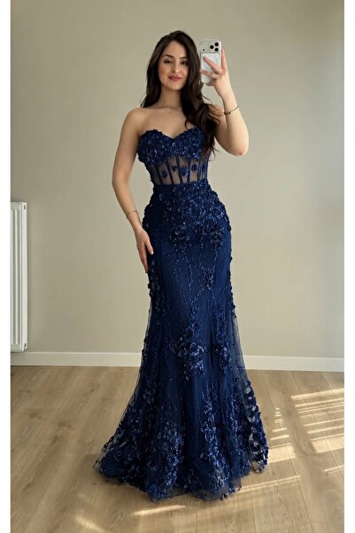 ayşenur Dinçer butik Rose Balık Abiye Lacivert