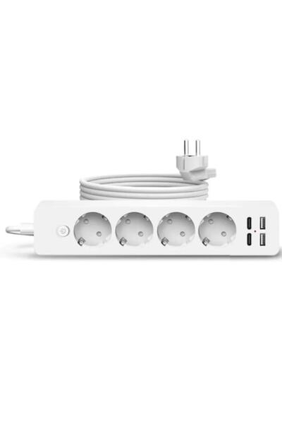 MeK Fine Prelungitor 4 Prize,2 USB + 2 USB-C,Buton ON/OFF,Lungime Cablu 2m, Alb