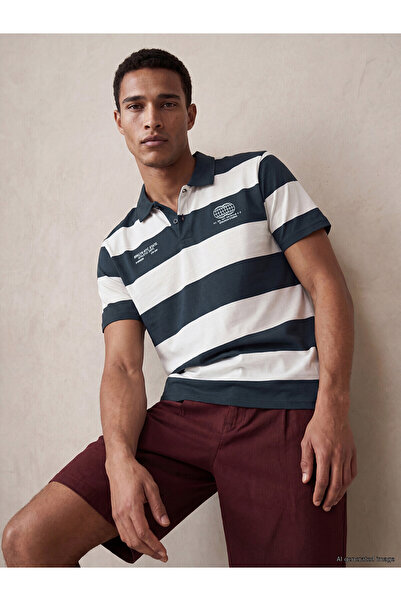 LC Waikiki Peak New Season Polo Neck Striped Combed Cotton Men's T-Shirt