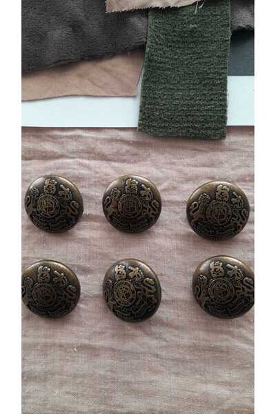 ƎE ANTIK SARI METAL DÜĞME 20 mm 6 Adet
