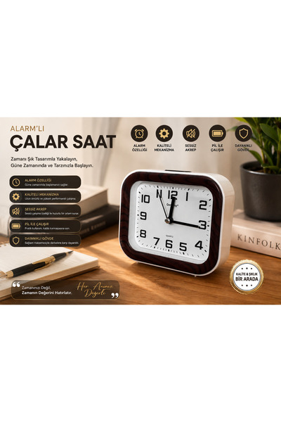 silmarin Vintage Ahşap Tasarımlı Masa Saati | Modern Dekoratif Quartz Çalar S...