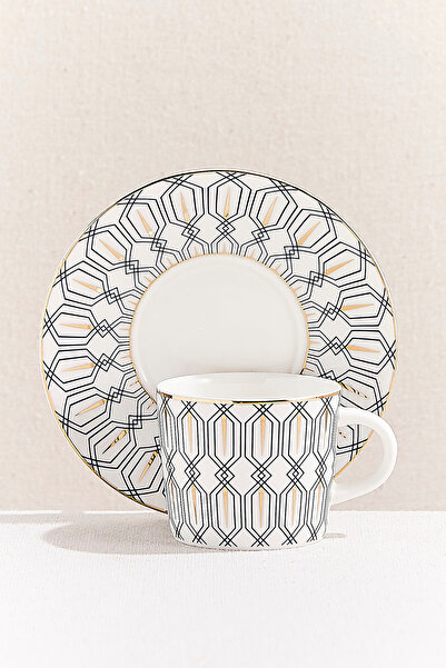 Paşabahçe Geometry 1 Porcelain Coffee Cup Navy Blue White, Coffee Cup, 1 Piece