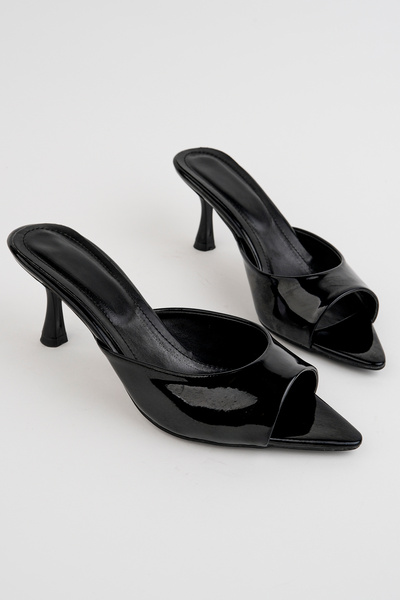 rephro store Black Patent Leather Women's Pointed-Toe Heel Sandals