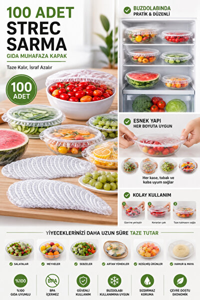 evolis kitchen 100 Adet Pratik Tazeliği Koruyan Tencere ve Tabak Bonesi | Çok...