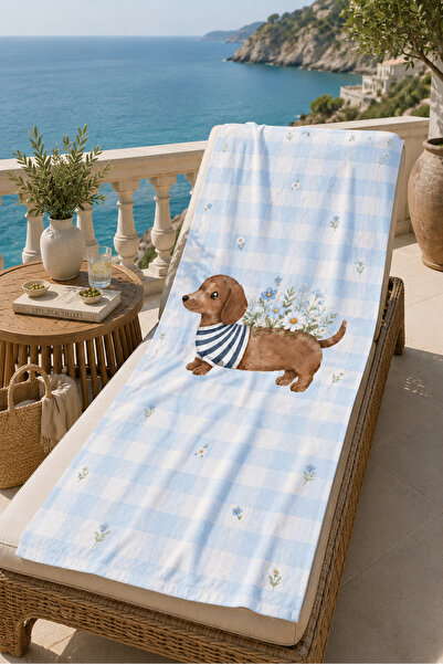 Evmila Πετσέτα θαλάσσης Dachshund Dog με φλοράλ σχέδιο 70x150, Κατάλληλη για ...