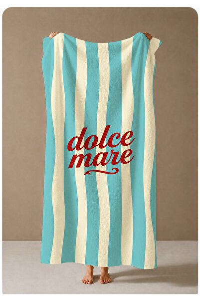 Evmila Mint prugasti peškir za plažu Dolce Mare sa tekstualnim uzorkom, 70x15...