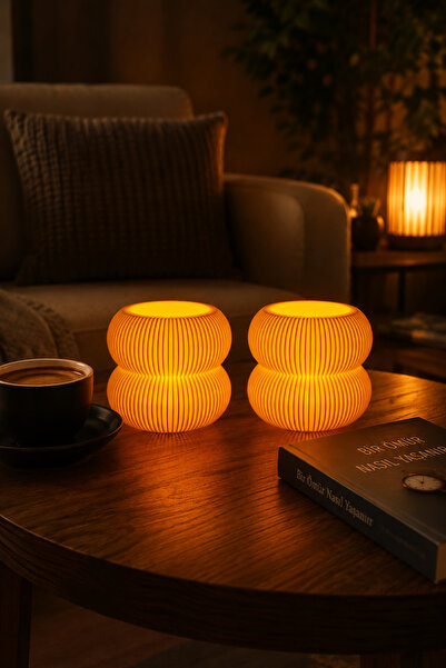 Qatman3d 2'li Modern Tealight Mumluk – 3D Baskı Dekoratif Mumluk (LED Mum Dahil)