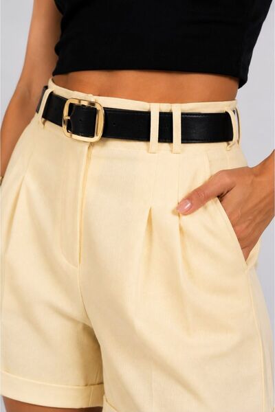 ASL WOMAN Belted Pleated Detailed High Waist Women's Shorts