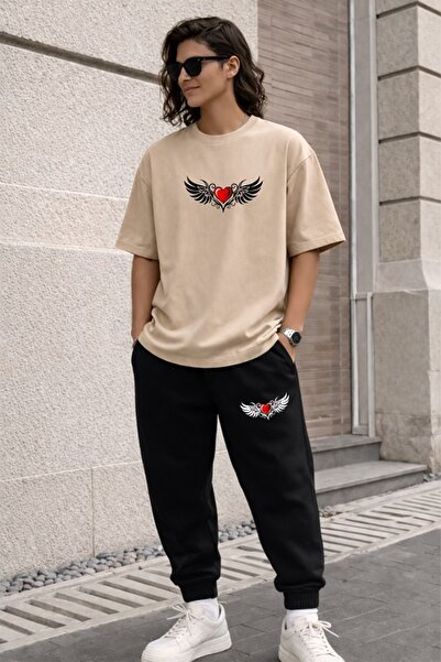 x-compass life Unisex Oversize Printed T-Shirt and Sweatpants Set – Wide Cut ...