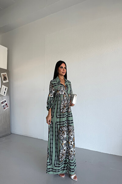LİLA İSTANBUL Καλοκαιρινό φόρεμα με γιακά πουκάμισου, έθνικ σχέδιο, ύφασμα βι...