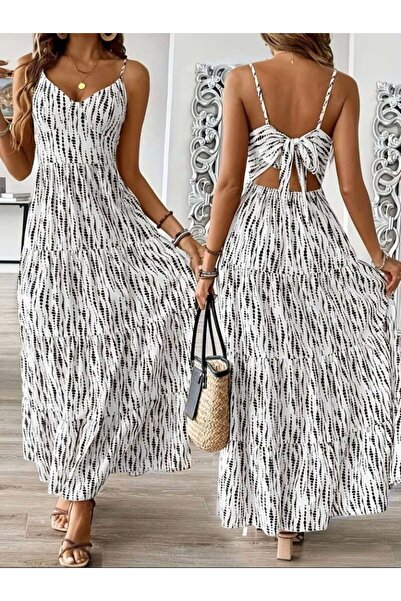 Generic Brand Women's Strappy V-Neck Tie Back Long Jersey Dress