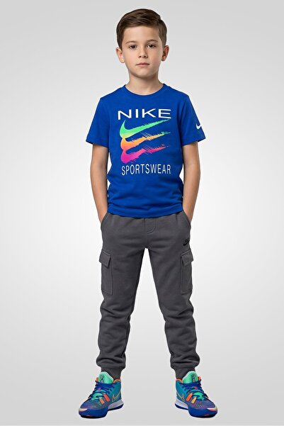 Nike Kids Boy Sportswear Fit Short Sleeve Brand Logo Outdoor T-Shirt, Blue